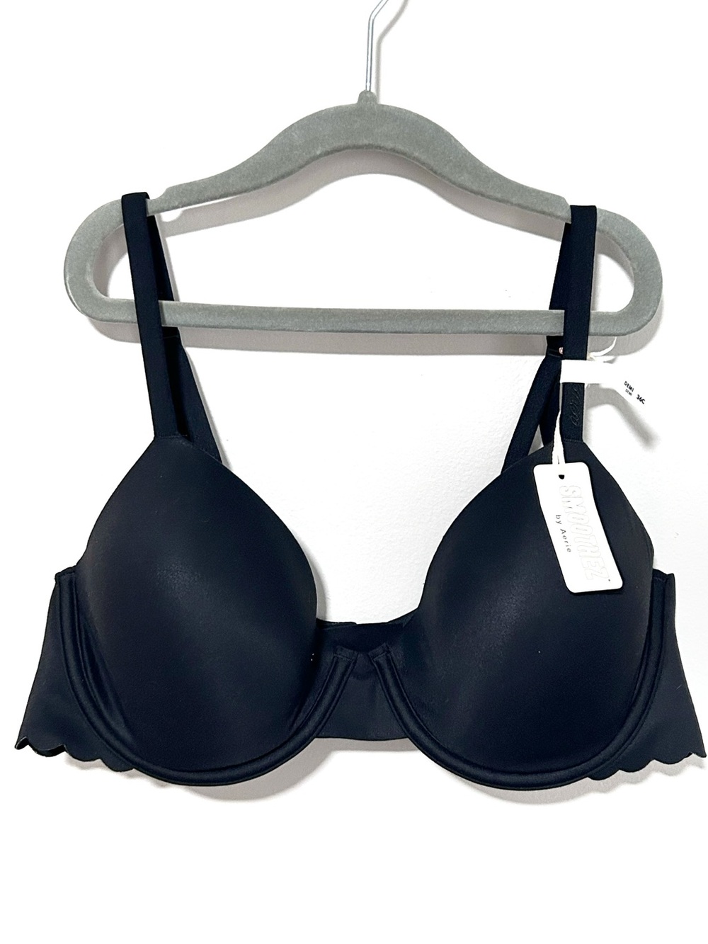 Aerie Smoothez Demi Bra 36C Black Scalloped